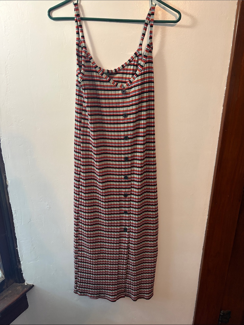 wild fable Striped Button-Front Midi Dress in Red, Black, Cream Size Large